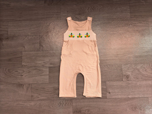 No moq Preorder Baby Boy Infant Embroidery turkey Plaid Pockets Fall Romper