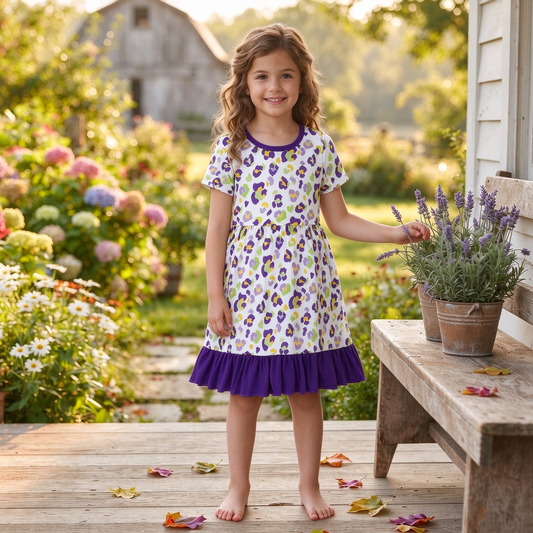 Baby Girls Kids Short Sleeves Leopard Mardi Gras Dress Clothes RTS