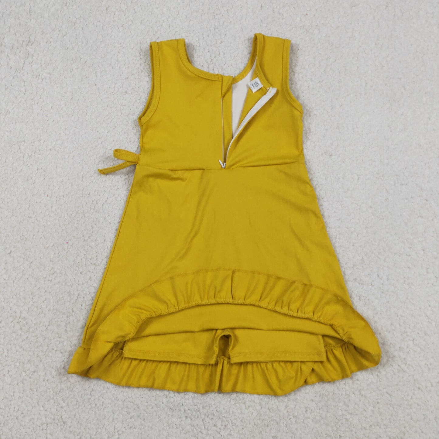 Baby Girls Sleeveless Ruffle Knee Length Yoga Yellow Dress with Shorts