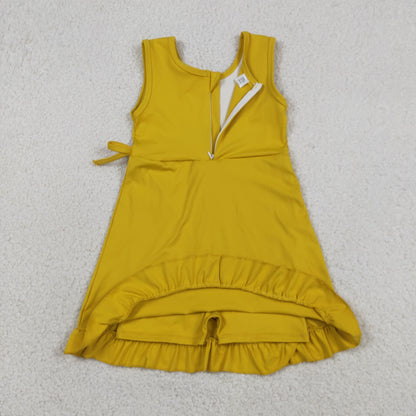 Baby Girls Sleeveless Ruffle Knee Length Yoga Yellow Dress with Shorts