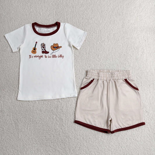 Baby Boys Kids Boots Bows Guitar Shirt Pockets Shorts Western Set