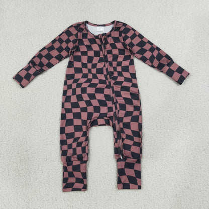 Sibling Baby Boys Long Sleeves Plaid Zipper Footie Sleeper Rompers