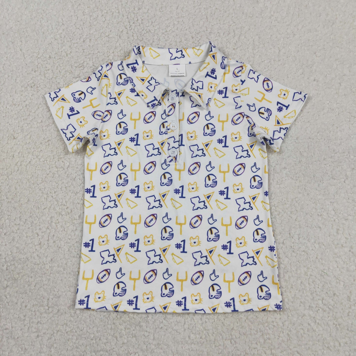 Baby Boys Kids Short Sleeves Football Buttons Pullover Tigers Shirt Team Tops
