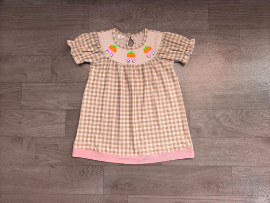 No moq Preorder Baby Girls Kids Embroidery Pumpkins Trucks Plaid Smocked Dress Fall Clothes