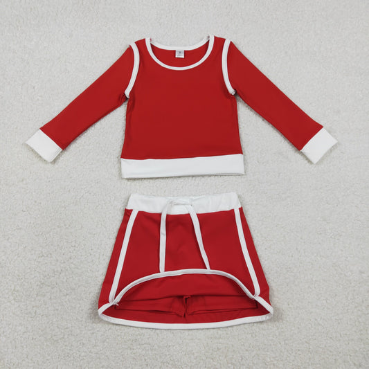 RTS Baby Girls Kids Red Long Sleeve Shirt Skirts Shorts Yoga Clothes Set