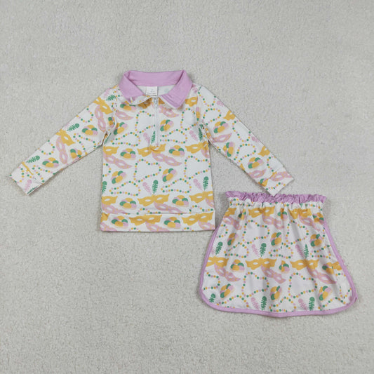 Baby Girls Kids Masks Zipper Tops Shorts Skirt Skort Mardi Gras Clothes Set