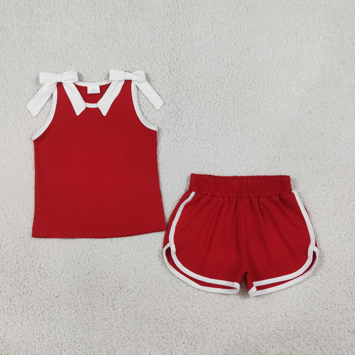 Baby Girls Kids White Bows Shirt Shorts Red Cotton Set Summer Clothes