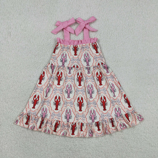 Baby Girls Kids Bows Straps Crawfish Summer Knee Length Dress