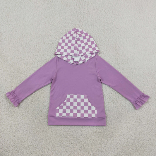 Baby Girls Kids Long Sleeves Purple Hoodie Checked Pocket Pullover Tops Clothes