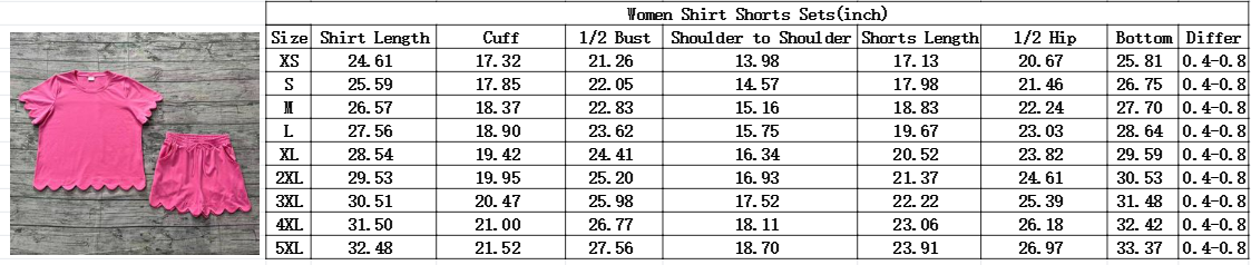 RTS Adult Women Orange Short Sleeves Scallop Shirt Shorts Pajamas Cotton Clothes Set