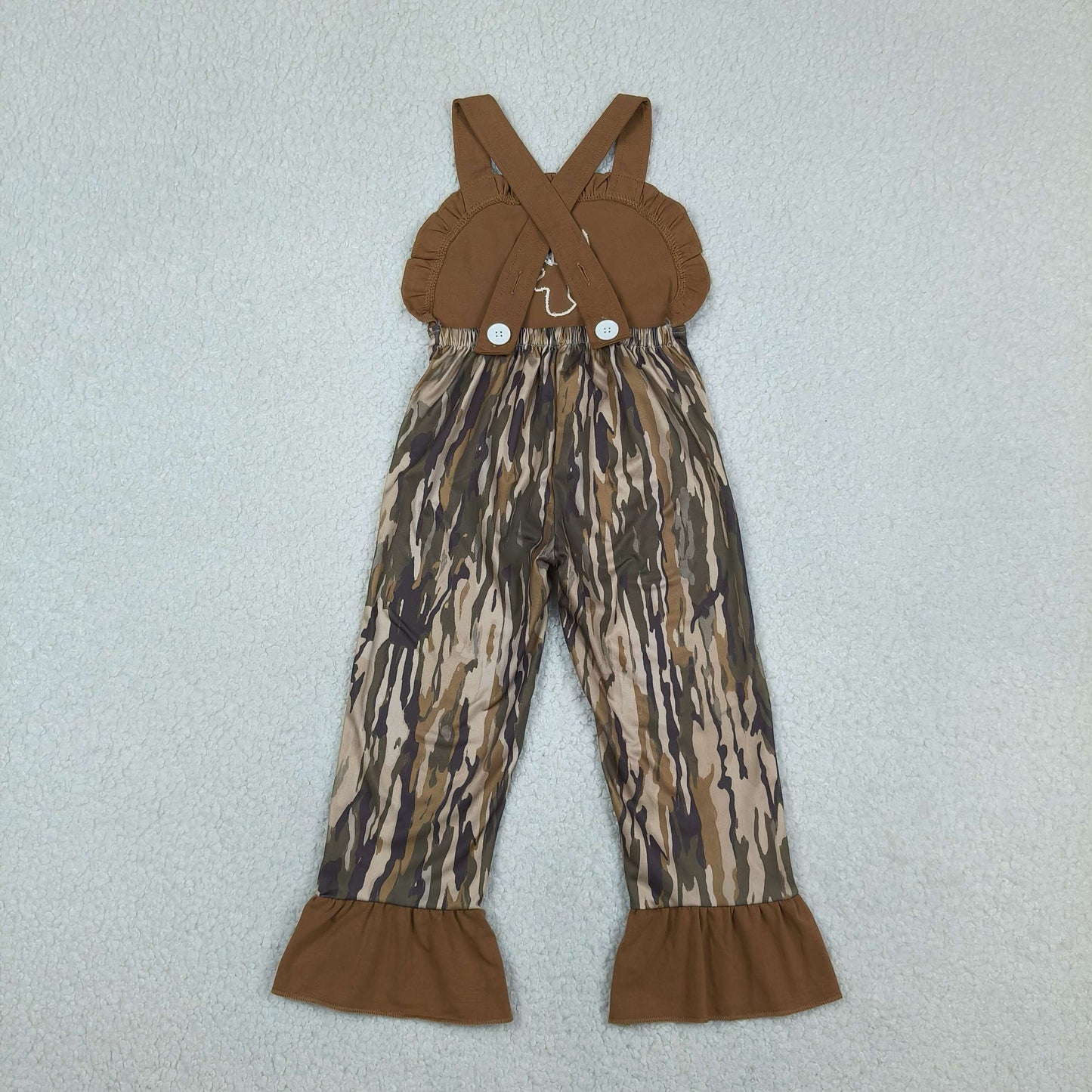 Baby Girls Kids Brown Sleeveless Embroidery Deer Camo Pants Jumpsuit