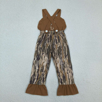 Baby Girls Kids Brown Sleeveless Embroidery Deer Camo Pants Jumpsuit