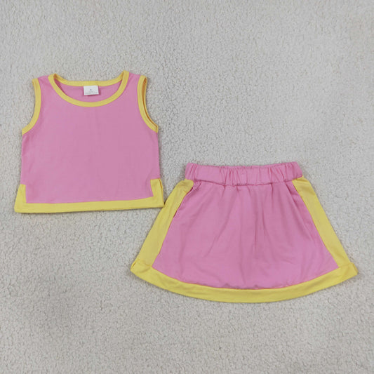Baby Girls Kids Sleeveless Shirt Skirt Shorts Cotton Pink Set Clothes