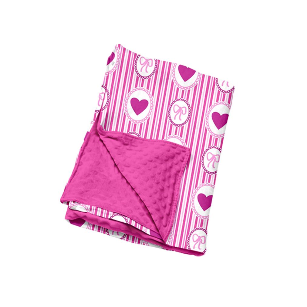 Moq 5 Preorder Baby Girls Toddler Hearts Bows Stripes Valentine Hearts Pink Blanket