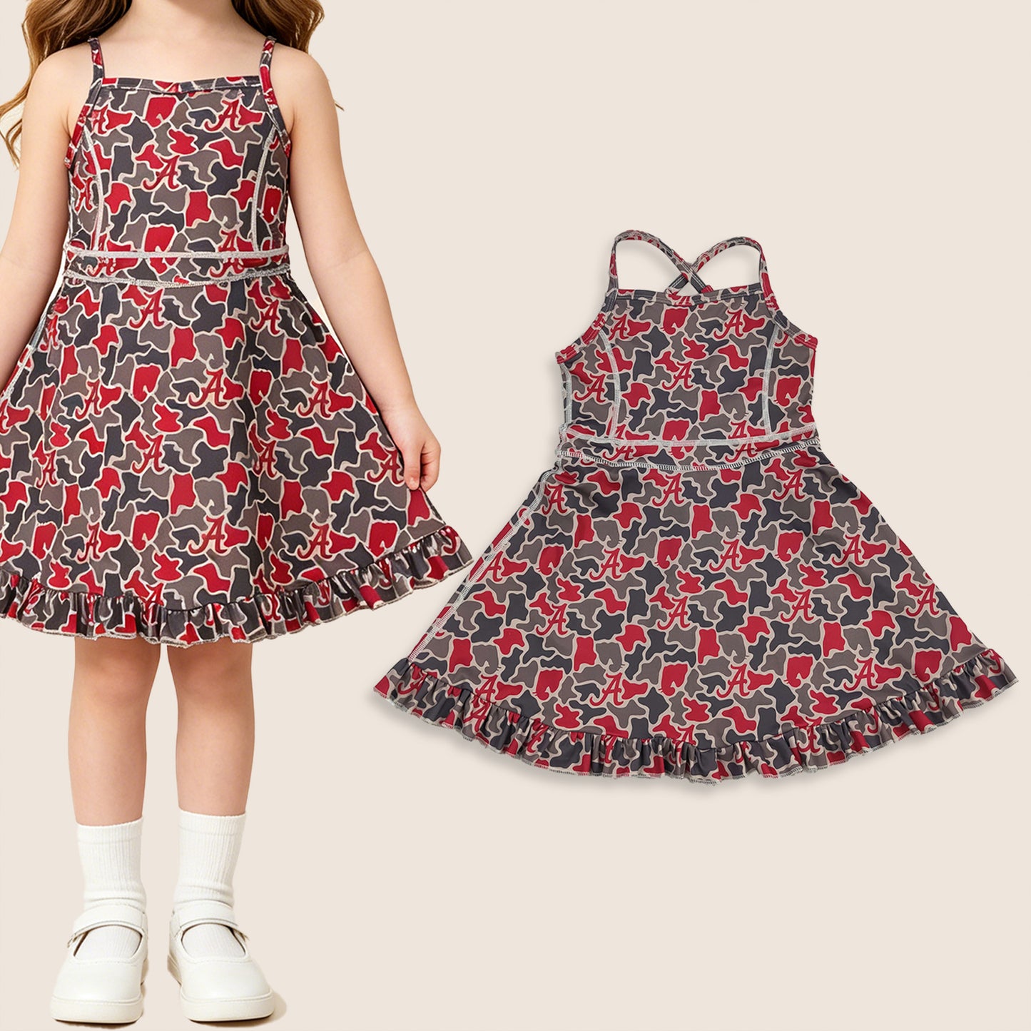 Baby Girls Kids Straps A Camo Print Team Yoga Ruffle Knee Length Dress