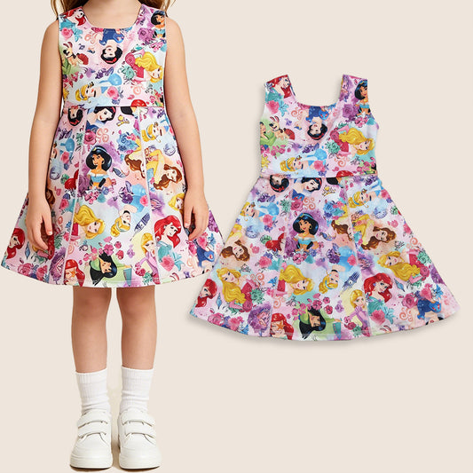 GSD2136 Baby Girls Kids Sleeveless Princess Flower Shorts Knee Length Dress Yoga Clothes