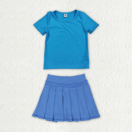 Baby Girls Kids Short Sleeves Shirt Skirt Shorts Yoga Active Blue Set Clothes