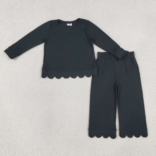 Baby Girls Kids Long Sleeves Shirt Pants Set Pajamas Scallop Black Clothes