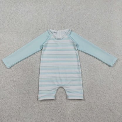 RTS Baby Boys Kids Long Sleeves Stripes Zipper One-piece Swimsuit