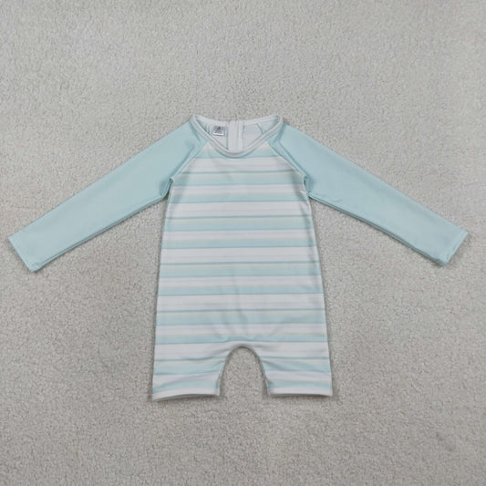 RTS Baby Boys Kids Long Sleeves Stripes Zipper One-piece Swimsuit