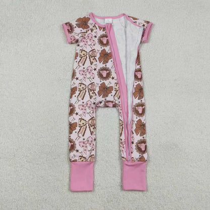 RTS Sibling Baby Girls Bows Highland Cows Ruffle Pants Western Pajamas Set Ruffle Dress Zipper Romper