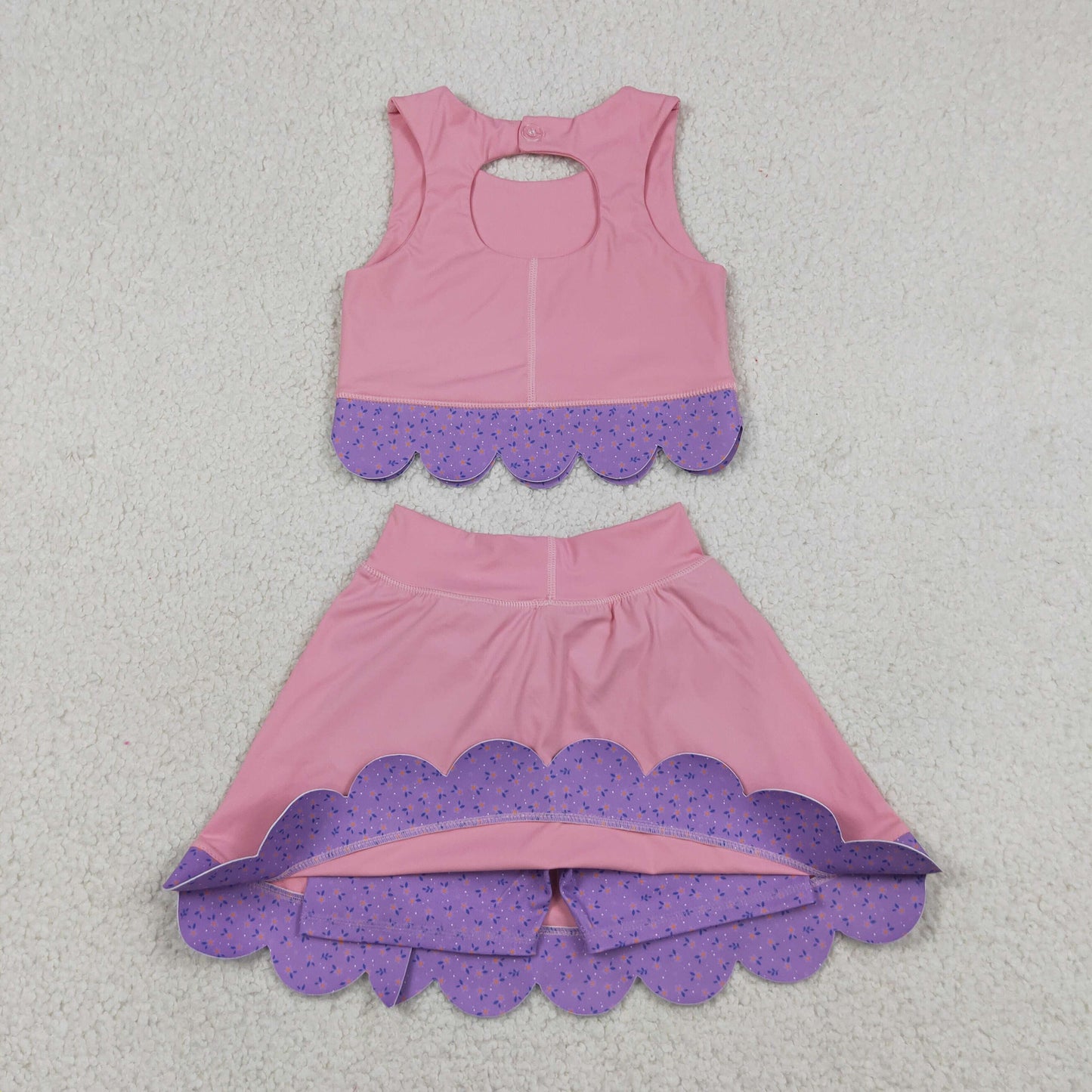 Baby Girls Kids Sleeveless Pink Tops Purple Bows Skirt Shorts Yoga Clothes Set