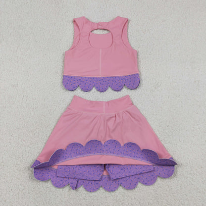 Baby Girls Kids Sleeveless Pink Tops Purple Bows Skirt Shorts Yoga Clothes Set