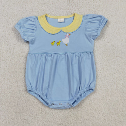 Baby Girls Infant Short Sleeves Embroidery Goose Bubble Romper