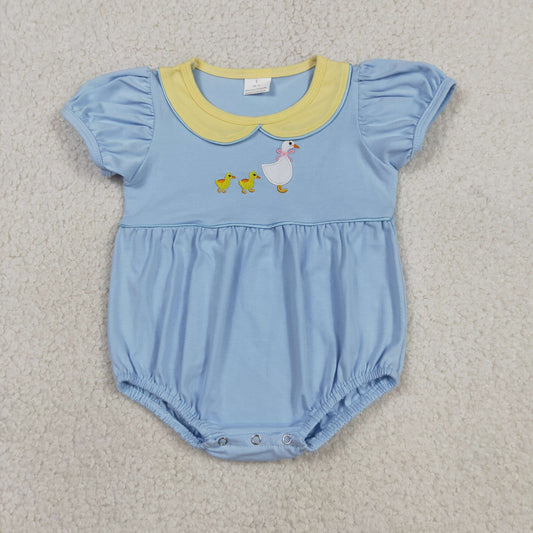 Baby Girls Infant Short Sleeves Embroidery Goose Bubble Romper