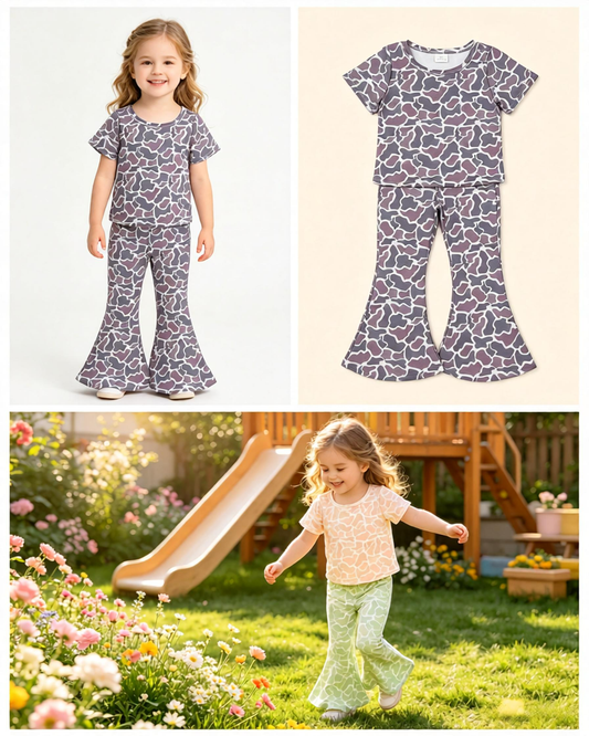 Baby Girl Toddler Short Sleeves Shirt Tops Pants Clothes Camo Set