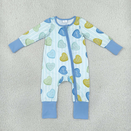Baby Boys Infant Valentine Hearts Stripes Zipper Footie Sleeper Romper Clothes