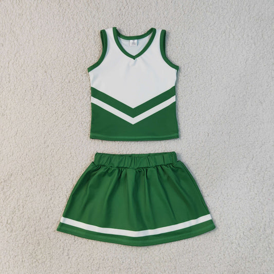 Baby Girls Kids Sleeveless Tops Skirt Shorts Green Set Yoga Team Clothes