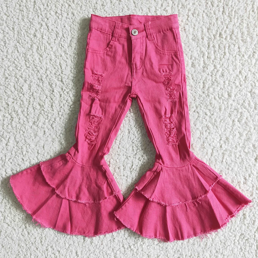 USA Shop Baby Girls Kids Pink Bell Denim Pants Jeans Clothes