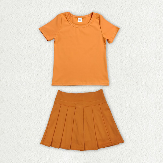 Baby Girls Kids Short Sleeves Shirt Skirt Shorts Yoga Active Set Orange Clothes