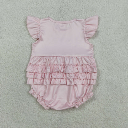 RTS Baby Girls Infant Short Sleeves Cherry Bows Ruffle Bubble Romper