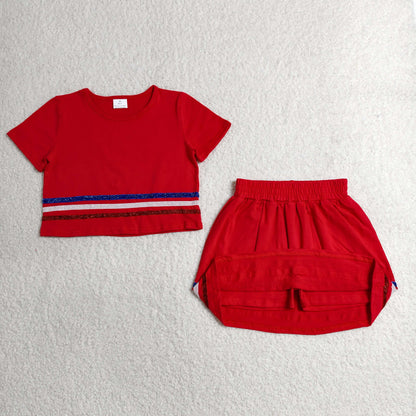 Sibling Baby Girls Kids Short Sleeves Stripes Shirts Skirts Shorts Summer Sets Clothes