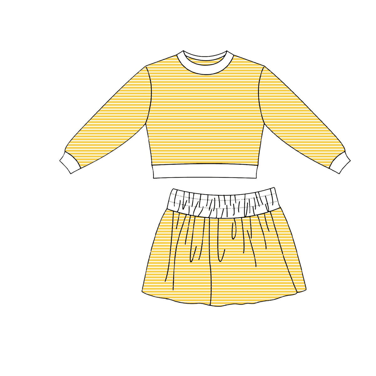 Moq 5 Preorder Baby Girls Kids Long Sleeves Yellow Stripes Shirt Skirt Shorts Set Yoga Active Clothes