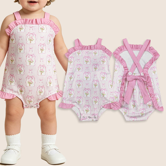 Baby Girls Kids Sleeveless Pink Bows Flower Summer Romper