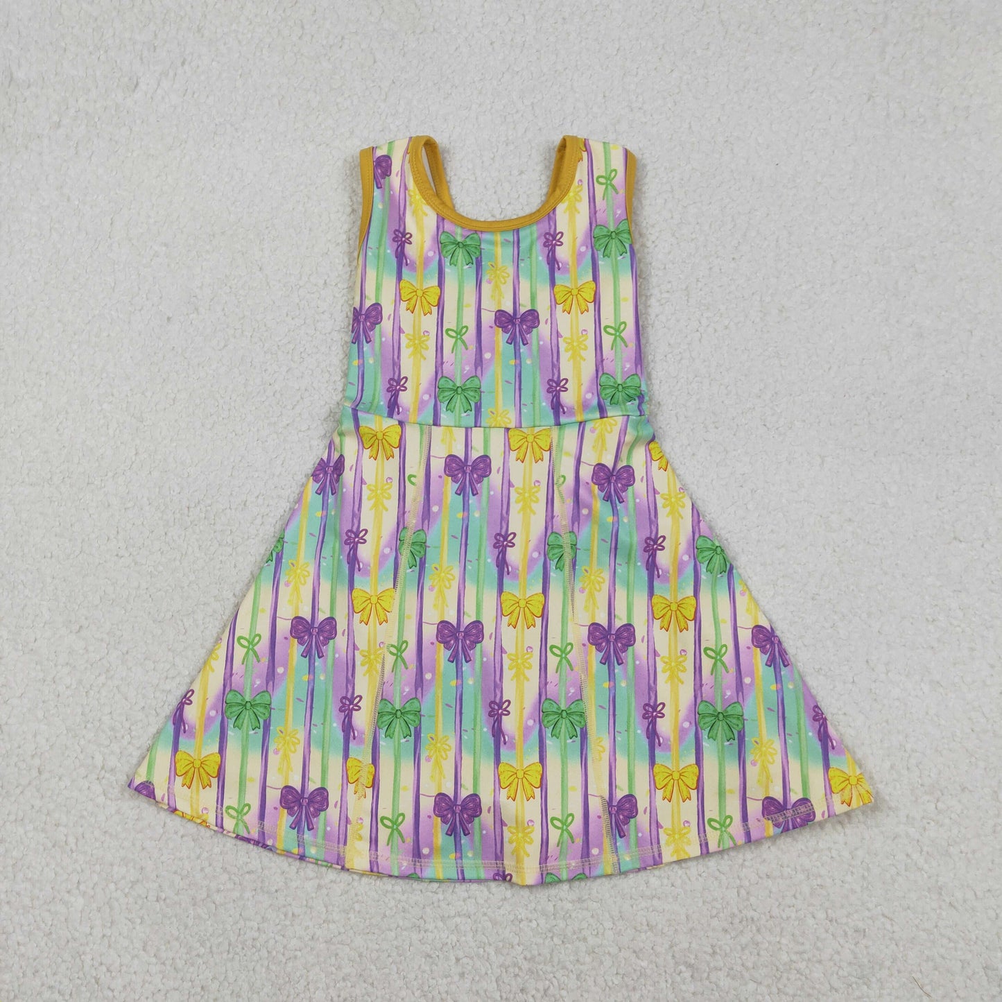 Baby Girls Sleeveless Mardi Gras Bows Stripes Yoga Shorts Knee Length Dress
