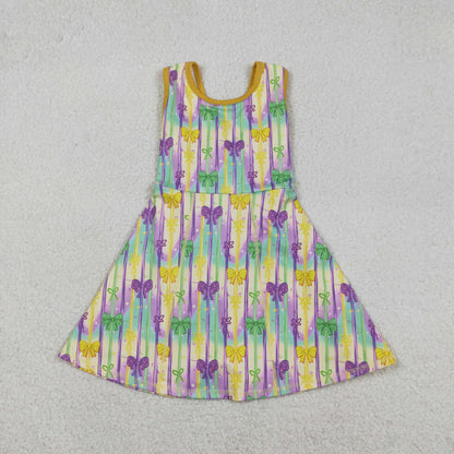 Baby Girls Sleeveless Mardi Gras Bows Stripes Yoga Shorts Knee Length Dress