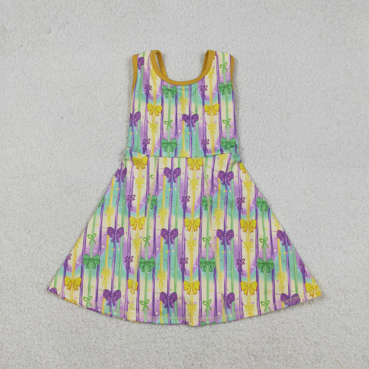 Baby Girls Sleeveless Mardi Gras Bows Stripes Yoga Shorts Knee Length Dress
