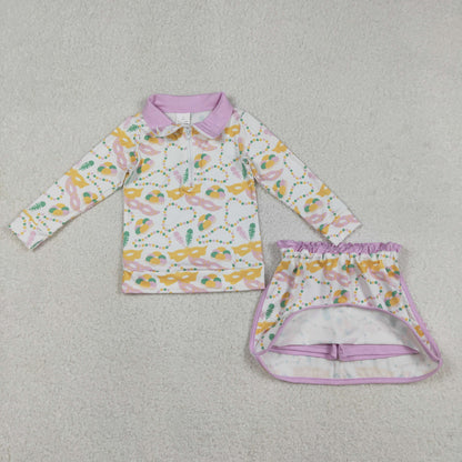 Baby Girls Kids Masks Zipper Tops Shorts Skirt Skort Mardi Gras Clothes Set