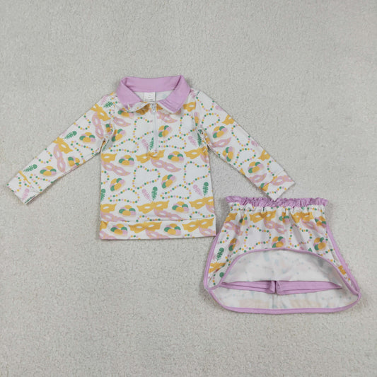 Baby Girls Kids Masks Zipper Tops Shorts Skirt Skort Mardi Gras Clothes Set
