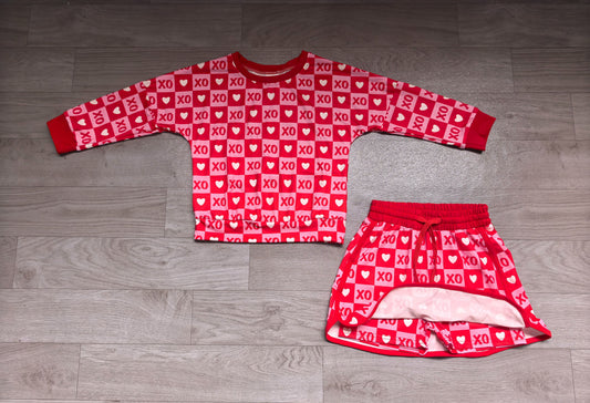 No moq Preorder Baby Girls Kids Long Sleeves Hearts Checked Shirt Skirt Shorts Valentine Set