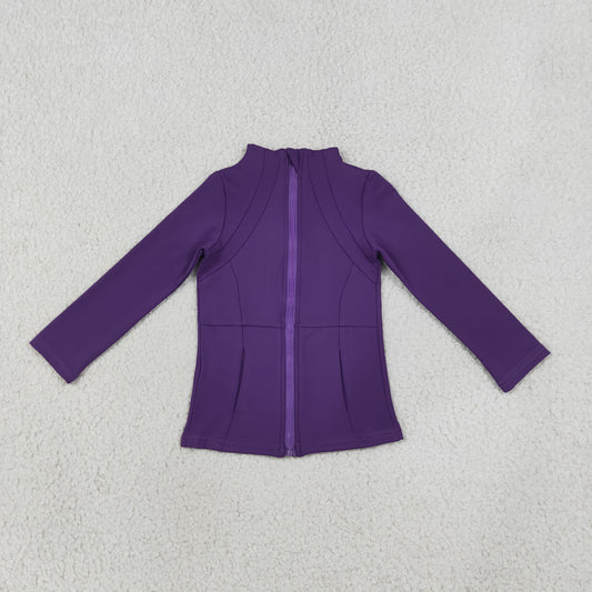 Baby Girls Kids Long Sleeves Purple Pockets Yoga Active Zipper Tops
