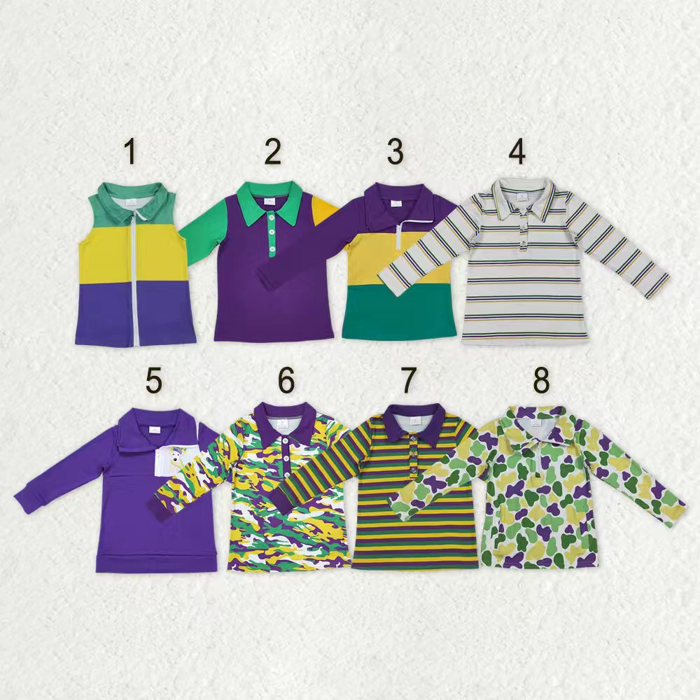 Sibling Baby Boys Kids Mardi Gras Buttons Zipper Pullovers Shirts Tops