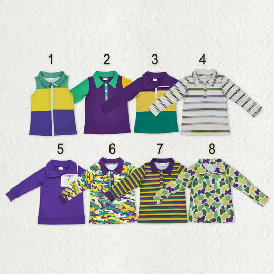 Sibling Baby Boys Kids Mardi Gras Buttons Zipper Pullovers Shirts Tops