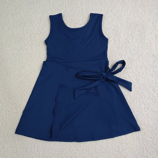 Baby Girls Sleeveless Navy Bow Shorts Knee Length Yoga Active Dress