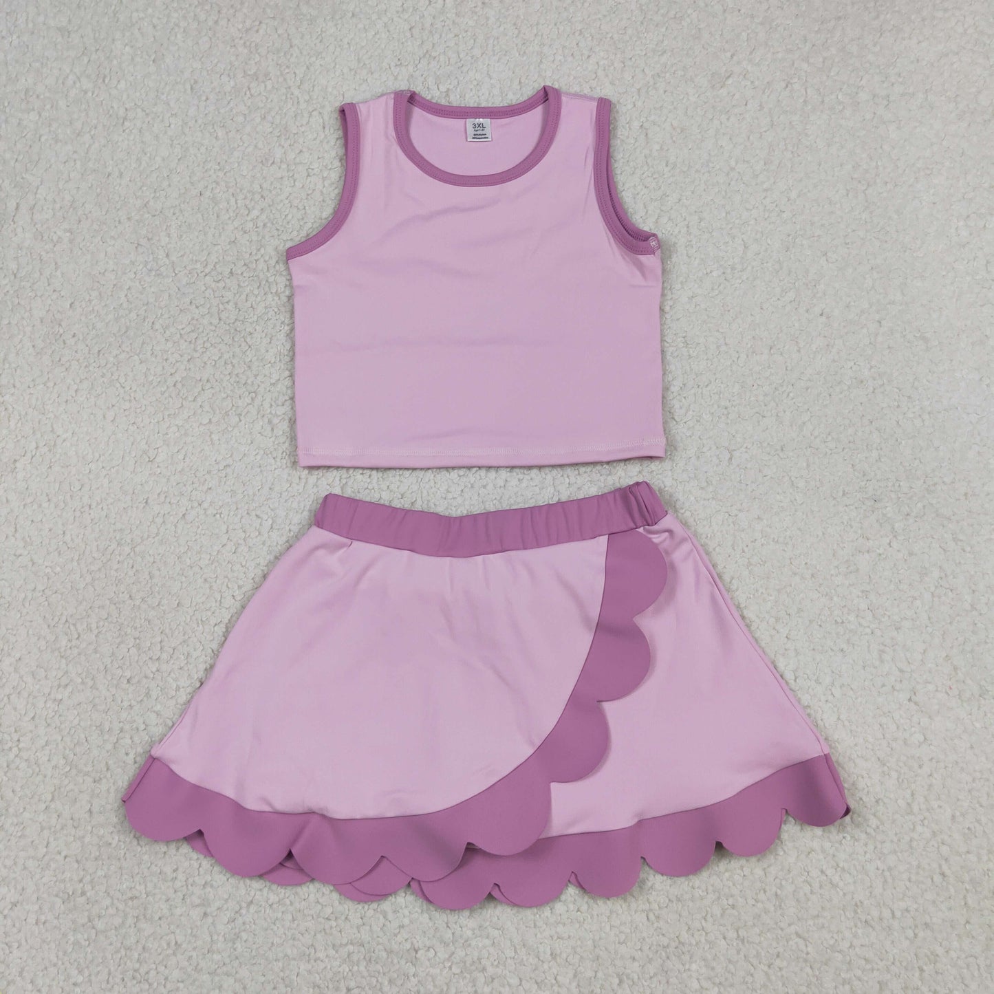 Baby Girls Kids Sleeveless Shirt Scallop Skirt Shorts Yoga Active Set Clothes