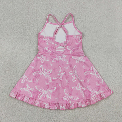Baby Girls Kids Sleeveless Butterfly Yoga Active Knee Length Dress